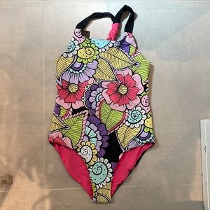 Wave life girls Paradise Garden reversible one piece swim floral and stripes